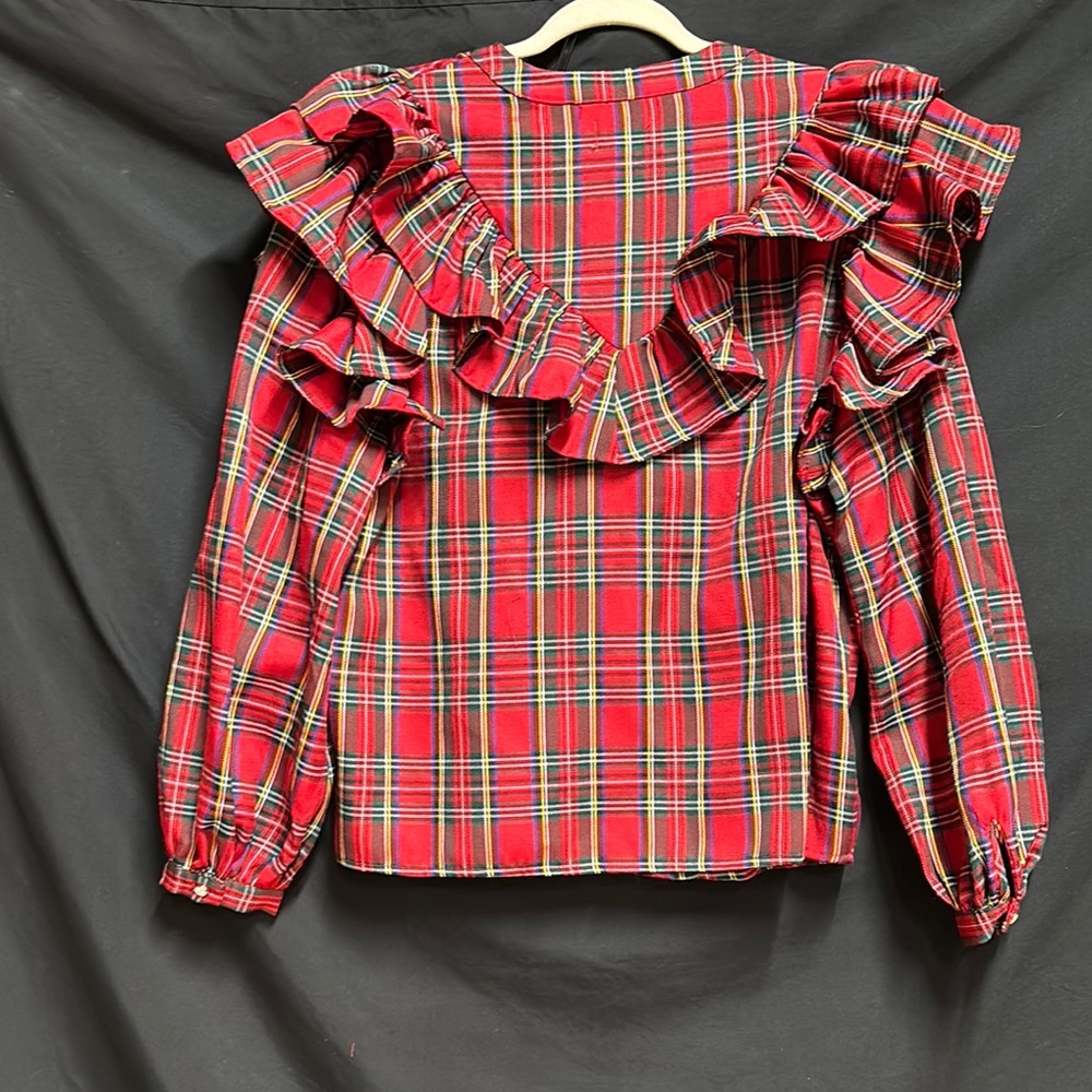 Red Plaid Ruffle Blouse - Picture 3 of 3